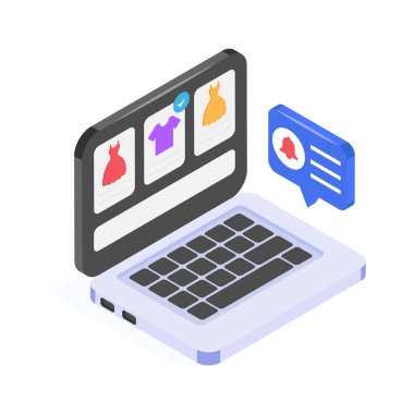 Sohbet destekli bir çevrimiçi giyim mağazasını gösteren dizüstü bilgisayar.