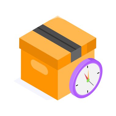 Saati olan Isometric paketi, ekspres ve zamanında teslimatı simgeliyor..