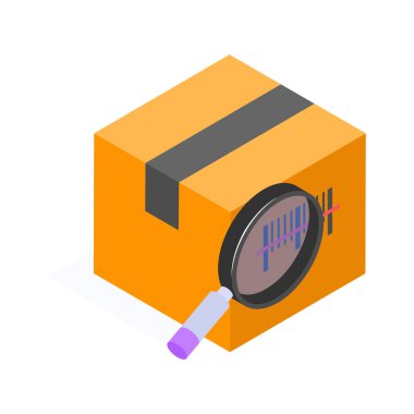 Verimli lojistik için barkoda odaklanan büyüteç içeren paket