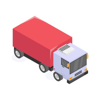 Mal ve paketlerin taşınmasını temsil eden Isometric dağıtım kamyonu simgesi.