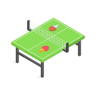 Kürekleri ve ağı olan masa tenisi masası, eğlenceli spor oyunu