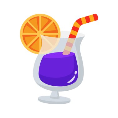 Portakal ve pipetli kokteyl bardağının 3 boyutlu simgesi.