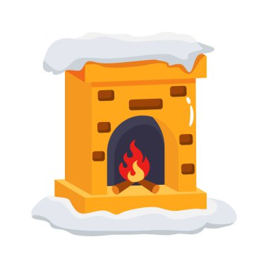 Karla kaplı üç boyutlu bir şömine simgesi.