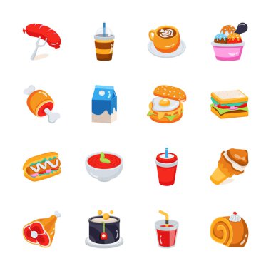 Modern tasarım tarzında basit ve benzersiz yiyecek ve içecek ikonları