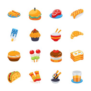 Bunu yiyecek ögelerinin 3d biçim simgeleri koleksiyonunu kullanmaya hazır hale getirin