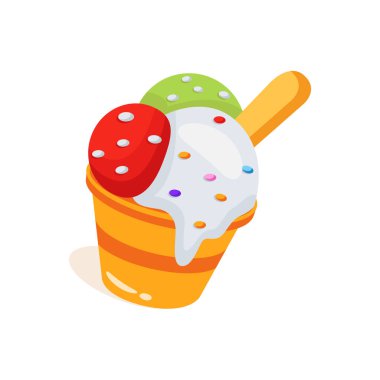 İşte iyi tasarlanmış 3 boyutlu dondurma kupası ikonu.