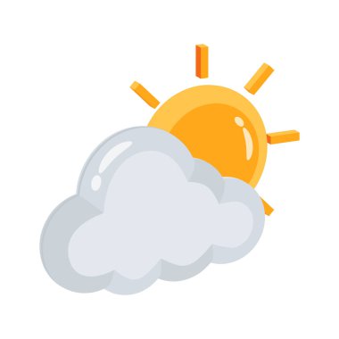 Güneşli bir gün bulutu, dışarı bakan güneş, 3 boyutlu simge