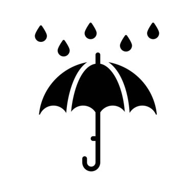 Yağmurlu havayı ve seyahati temsil eden yağmur damlacıkları olan bir şemsiye..