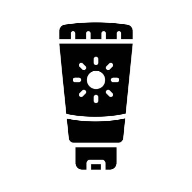 Güneş koruma, sahil yolculuğu ve yaz tatillerini temsil eden bir güneş kremi tüpü..