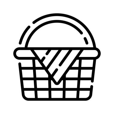 Açık hava yemek ve eğlence aktivitelerini temsil eden bir piknik sepeti..