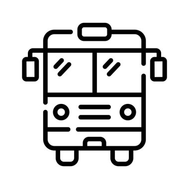 Toplu taşıma ve seyahati temsil eden bir otobüsün ön görüntüsü.