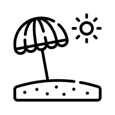 Kumsalda bir şemsiye, gevşemeyi ve tropikal tatilleri temsil ediyor..