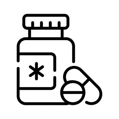 Sağlık, seyahat ve ilk yardımı sembolize eden bir ilaç şişesi..