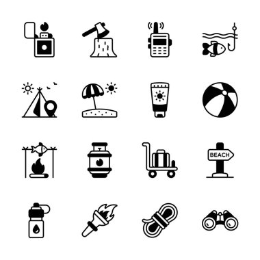 Çeşitli açık hava aktivitelerini ve boş zamanlardaki uğraşları resmeden bir simge koleksiyonu.