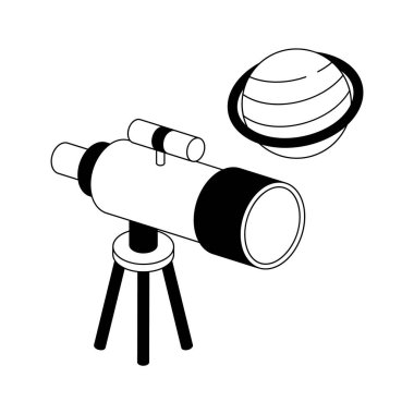 Uzay gezegeniyle teleskobu gösteren kullanışlı bir izometrik simge