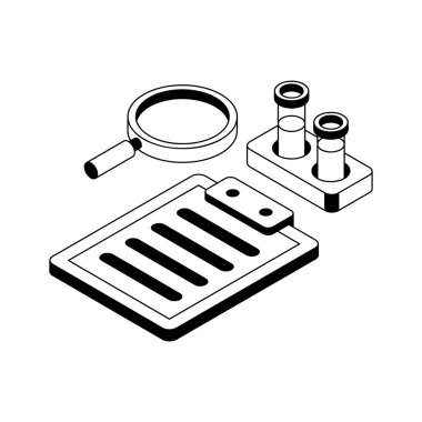 Laboratuar raporunu gösteren bu modern izometrik simgeyi kontrol et