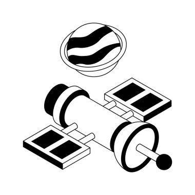 Uzayın yapay uydusunu gösteren kullanışlı bir izometrik simge