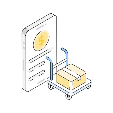 Çevrimiçi hizmet alımının iyi hazırlanmış izometrik taslak simgesi