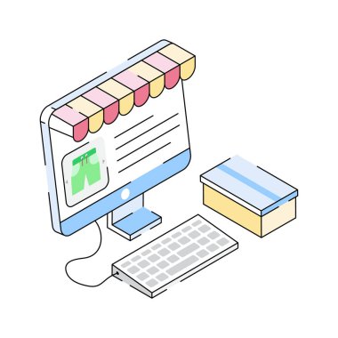 Çevrimiçi giyim mağazasının büyüleyici bir izometrik simgesi