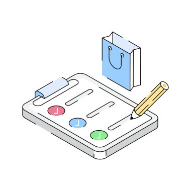 Alışveriş listesinin premium izometrik biçim simgesine bak