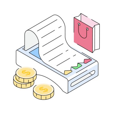 Çevrimiçi alışveriş faturası simgesi inanılmaz bir şekilde izometrik taslak biçiminde tasarlandı