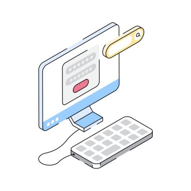 Giriş parolasının büyüleyici bir izometrik simgesi