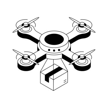 İnsansız hava aracı dağıtımının büyüleyici bir izometrik simgesi