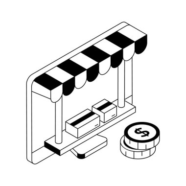 Çevrimiçi satın almanın görsel olarak çekici izometrik outline simgesi