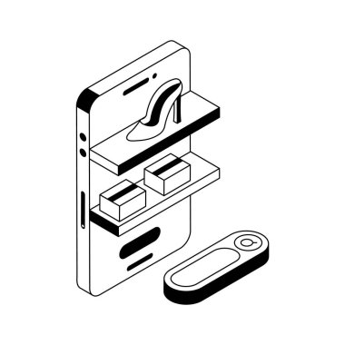 Telefon alışverişini gösteren düzenlenebilir bir izometrik biçim simgesi