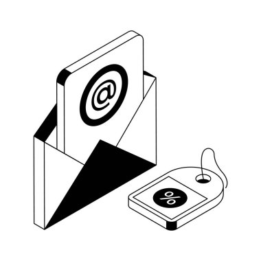E- posta indirimi gösteren iyi hazırlanmış bir izometrik taslak simgesi