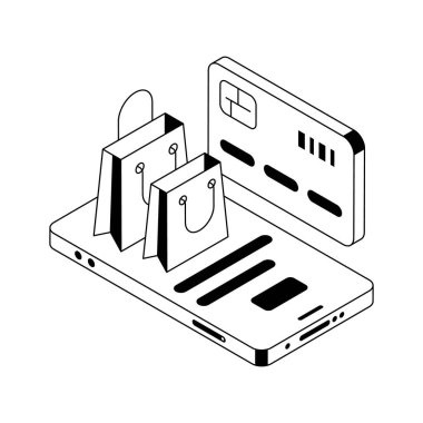 Çevrimiçi kart alışverişini gösteren son izometrik biçim simgesi