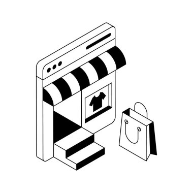 Çevrimiçi giyim mağazasını gösteren, izometrik tarzda tasarlanmış bir simge