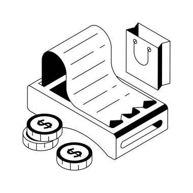Çevrimiçi alışveriş faturası simgesi inanılmaz bir şekilde izometrik taslak biçiminde tasarlandı