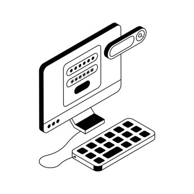 Giriş parolasının büyüleyici bir izometrik simgesi