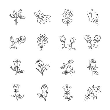 Yaratıcı bir şekilde tasarlanmış bahçe gülleri el çizimi ikonlar