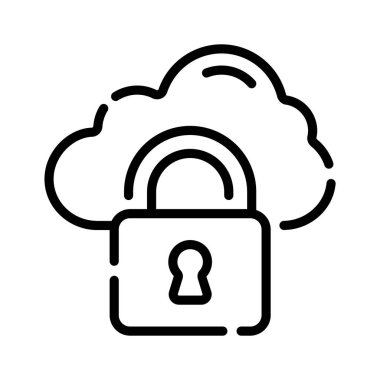 Üzerinde asma kilit olan güvenli bulut taslak biçimi simgesi