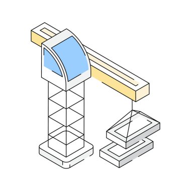 Sıkıştırma alanı vinci tasvir eden izometrik bir ana hat simgesi