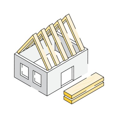 Ev inşaatının izometrik dış hat simgesini kullanmak kolay