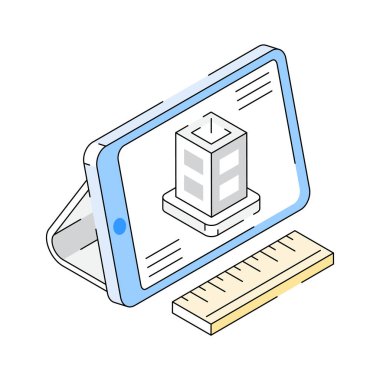 Çevrimiçi emlak uygulamasının iyi tasarlanmış bir izometrik taslak simgesi