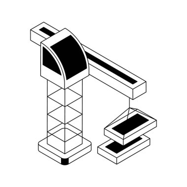 Sıkıştırma alanı vinci tasvir eden izometrik bir ana hat simgesi