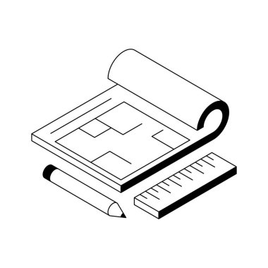 Mimari tasarımı gösteren izometrik simge görsel olarak bağlanıyor