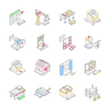 İşçi bayramının izometrik simgelerini gösteren bu son koleksiyonu alın