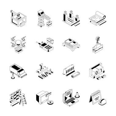 İşçi günü izometrik simgelerinin birinci sınıf koleksiyonu, düzenlenmesi kolay