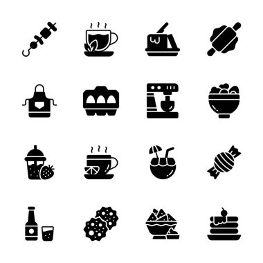 Gıda ve içecek simgelerinin kabartma tarzı koleksiyonunu kullanmaya hazır