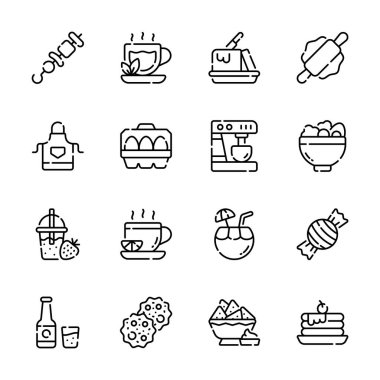 Gıda ve içecek simgelerinin kabartma tarzı koleksiyonunu kullanmaya hazır