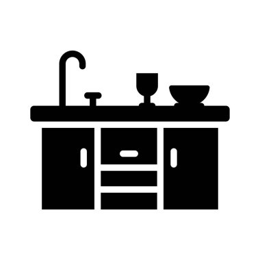 Mutfak tezgahını tasvir eden kabartma biçimi simgesi kullanmaya hazır