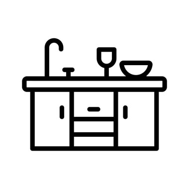 Mutfak tezgahını tasvir eden taslak biçim simgesi kullanmaya hazır