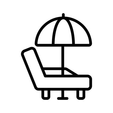 Güneş kremi şemsiyeli bir güneş yatağı doğrusal simgesi