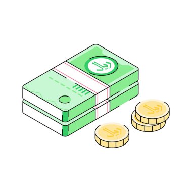 İzometrik tarzda dizayn edilmiş kişiselleştirilebilir riyal simgesi
