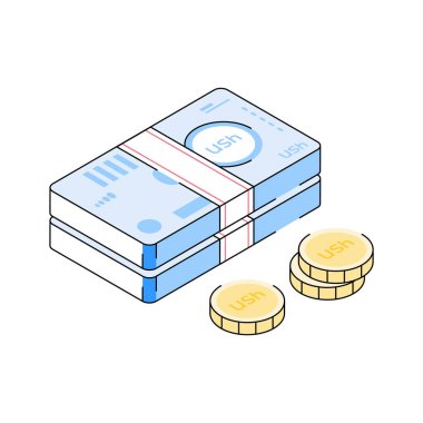 Uganda para birimini gösteren iyi tasarlanmış bir izometrik simge